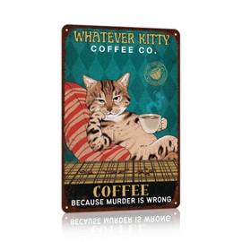 Retro Cat Metal Sign Vintage Coffee Bar Tin Signs Funny Kitchen Wall Decor - lazy cat it's a laptop until it becomes a cat - warmer