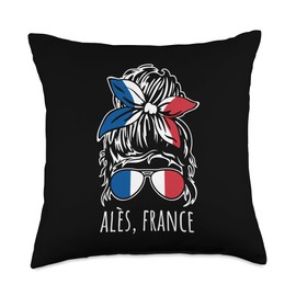 Ales France Messy Hair Bun Bandana Ribbon Sunglasses Design Throw Pillow