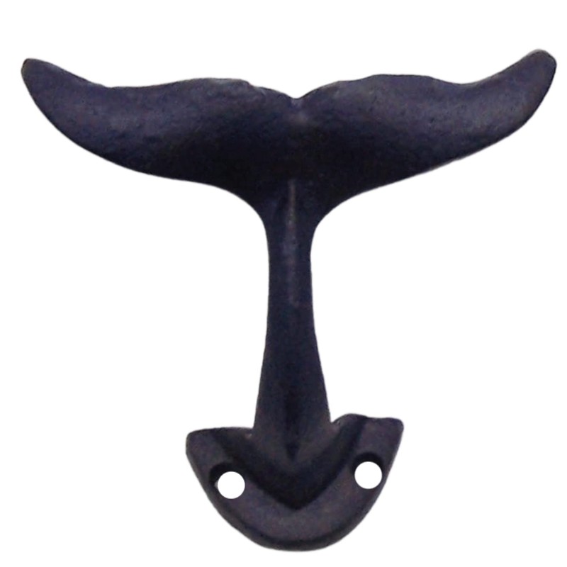 Navy Blue Whale Tail Cast Iron Wall Hooks, Wall Mounted