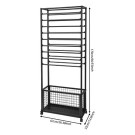 GDAE10 20-Tier Gold Metal Ribbon Holder Organizer Rack, Double-Sided Ribbon Storage Rack with 4 Lockable Wheels,for Craft Room, Floral Supplies, 67x32x170cm (Black)