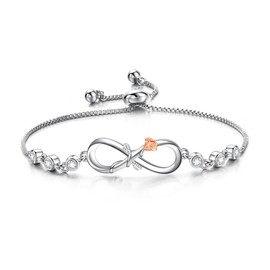 Ever Faith Infinity Bracelet for Women, Sparkly CZ Cubic Zirconia Rose Flower Link Bracelets Romantic Birthday Mothers Day Jewelry Gift for Daughter Granddaughter