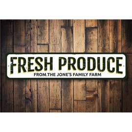 Fresh Produce Sign, Family Farm Name Sign, Custom Farmers Market Sign, Home Decor Aluminum Sign - 3 x 13