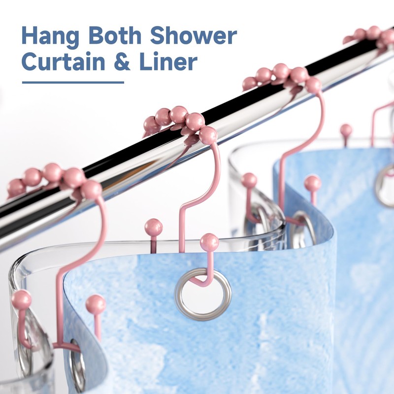 Titanker Shower Curtain Hooks Rings, Rust-Resistant Metal Double Glide Shower