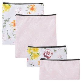 CREATCABIN 4Pcs 2 Sizes Reusable Sandwich Snack Bags Flower Leaves Plants Pattern Polyester Waterproof Washable Fabric Zipper Lunch Pouches Food Storage Bags for School Students Adults Travel Picnic