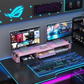 gianotter Soporte Dual para Monitores, Organizador de Escritorio con Cajn y 2 Portaplumas, Organizadores de Escritorio y Accesorios, Suministros de...