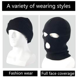LINSOCLE 2 x Balaclava, 3-Hole Balaclava, Knitted Balaclava, Multifunctional Mask, Ski Hat for Motorcycle and Bicycle