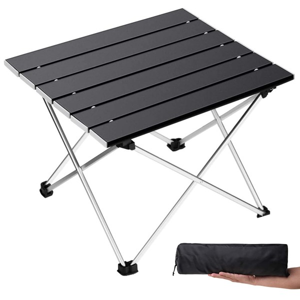 Grope Portable Camping Table with Aluminum Table Top, Folding Beach Table Easy to Carry, Prefect for Outdoor, Picnic, BBQ, Cooking, Festival, Beach, Home Use (Black-S)