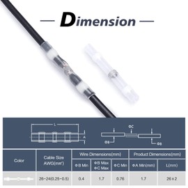 Chanzon 200Pcs Heat Shrink Solder Seal Wire Connectors UL Listed 26-24AWG Waterproof Butt Terminals White Tin Joint Tube Connector Wiring Wire Splice for Automotive Marine DIY Projects