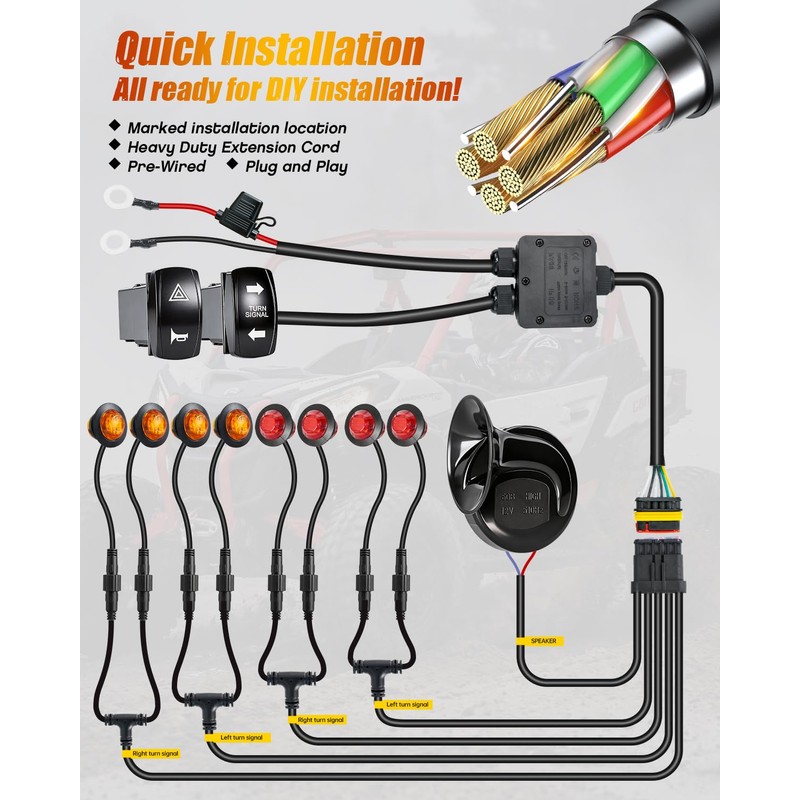 Turn Signal Kit with 110dB Horn for Polaris RZR, Can-Am,