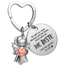 FABACH Best Mum Keyring Guardian Angel Lucky Charm with Heart and Engraving – Best Mum Gifts Keyring – Best Mum Gift Angel Lucky Charm Mother's Day, The best belongs to me