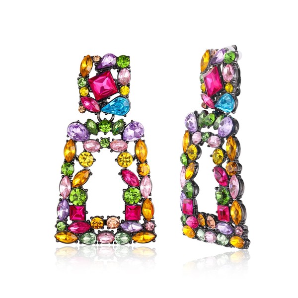 Ever Faith Rectangle Clip-On Earrings for Women, Sparkling Rhinestone Geometric