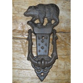 Vintage Cast Iron Antique Style BLACK BEAR Door Knocker Rustic Brown Finish Cabin Decor