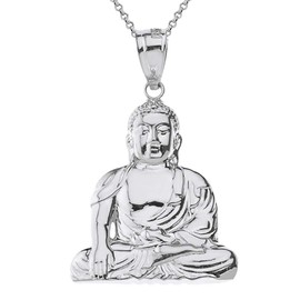 925 Sterling Silver Buddhism Buddhist Meditation Zen Buddha Pendant Necklace, 1.63", 16"