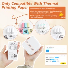 Geyrut Portable Printer Mini Thermal Printer, Inkless Sticker Printer Bluetooth Pocket Label Maker with 13 Rolls Print Paper, Multiple Templates (Pink)