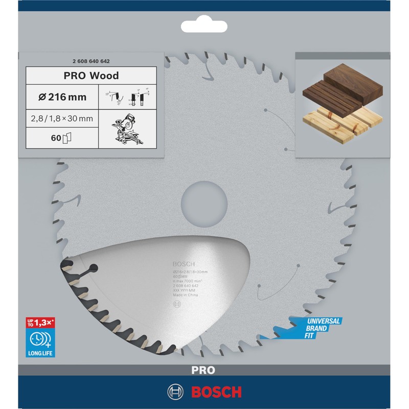 Bosch 2608640642 Opti Wood Mitre Circular Saw 216×2.8×30, 60, Silver,