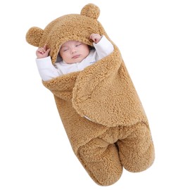 Josopa Manta de Felpa para bebé recién Nacido, Manta de recepción Suave con Capucha, Saco de Dormir para niñas de 0 a 3 Meses, Color Caqui