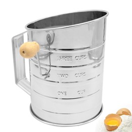 Flour Sieve Stainless Steel, Powdered Sugar Shaker, Icing Sugar Mill, Stainless Steel, One-Handed Powdered Sugar Sieve, Fine Flour Sieve, Cocoa Shaker for Quick Sieving and Measuring Mark for Flour