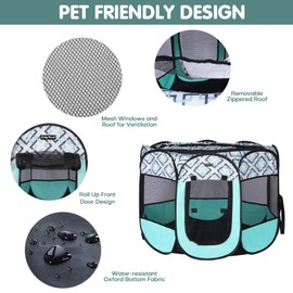 Lucky Monet Foldable Dog Playpen Enclosed Cat Puppy Playpen Indoor Pop Up Pet Animal Playpen Outdoor Kennel Cage Pen Tent for Small Medium Dog Puppy Cat Kitten Rabbit - 36" L x 36" W x 23" H