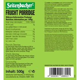Seitenbacher Porridge Frucht - Your Warm Breakfast with 35% Fruits, Wheat Free, No Added Sugar, 1 x 500 g