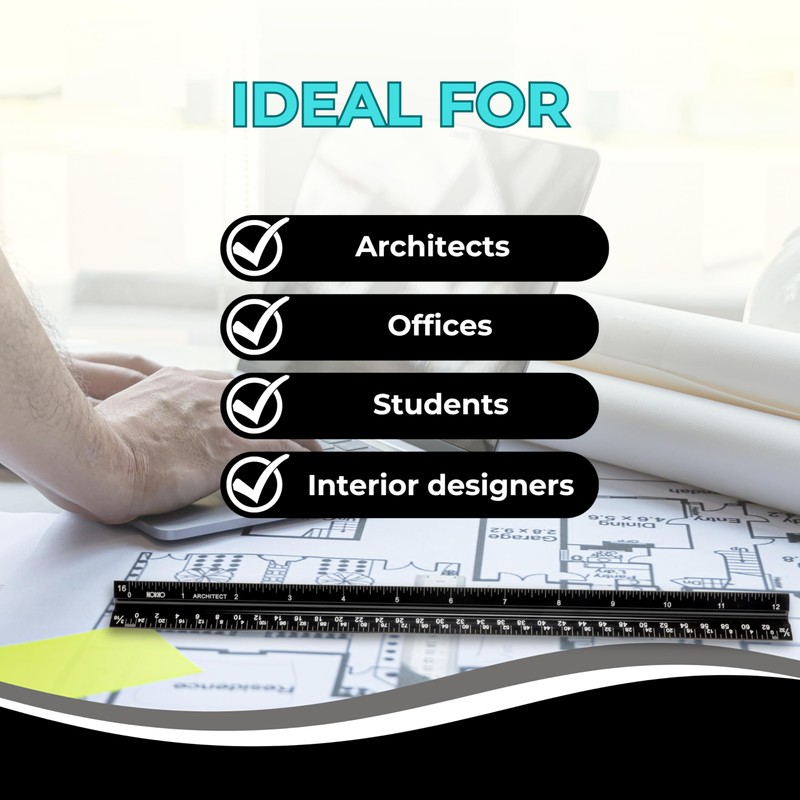 NOKKO 12 Inch Architectural Scale Ruler - Imperial Measurements, Professional
