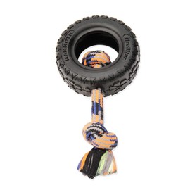 Mammoth TireBiterII with Cotton-Poly Rope – Natural Rubber Dog Toys for Extreme Chewers – Dog Toys for Extra Long Interactive Play – Aggressive Chewer Toys for Medium - Large Dogs - Large 6”