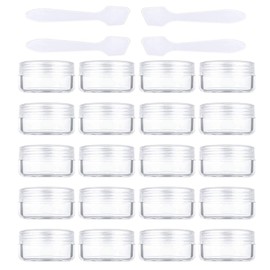 20 pcs of Empty Cream Canisters, 10 g / 10 ml, Transparent Small Plastic Container for Cosmetic Tins, Lip Balm Container, Nail Art Jars, with 4 Mini Spatulas, transparent