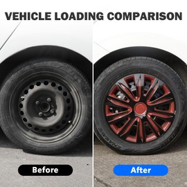 AUTOWIKI Set of 4 13inch Universal Wheel Rim Cover Hubcaps Replacement (Only Fit for Iron Hub), ABS Material Snap On Car Truck SUV Hub Cap (13 Inch, Black & Red Lacquer)