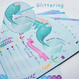 12 Pack Birthday Invitation, Glitter Mermaid Party Invitation Cards with 12 Envelopes Mermaid Party Decorations Supplies for Girls Kids Birthday Baby Shower Party