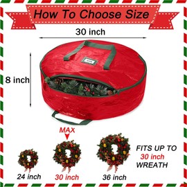 Christmas Wreath Storage Bag,RMAMSCOV 30”X 8” Garland Xmas Wreath Container with Reinforced Handle and Zippered,Water Resistant Fabric Storage Container for Christmas Wreaths (Red, 30”X 9.8”)