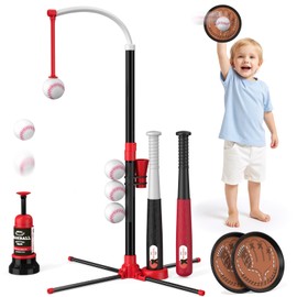 Wee Wonders 4 in 1 T-Ball Sets for Kids 3-5 with Toss and Catch Ball, Toddler Baseball with Auto Pitching Machine/6 Balls, Outdoor Toys Gifts for Boys Girls