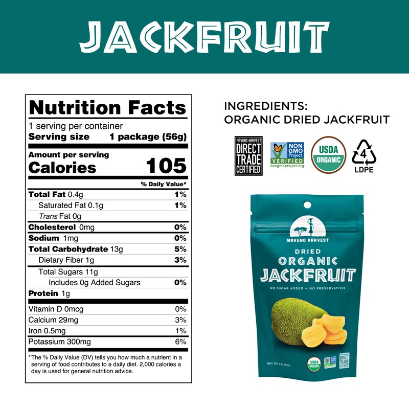 Mavuno Harvest Jackfruit Dried Fruit Snacks | Unsweetened Organic Dried