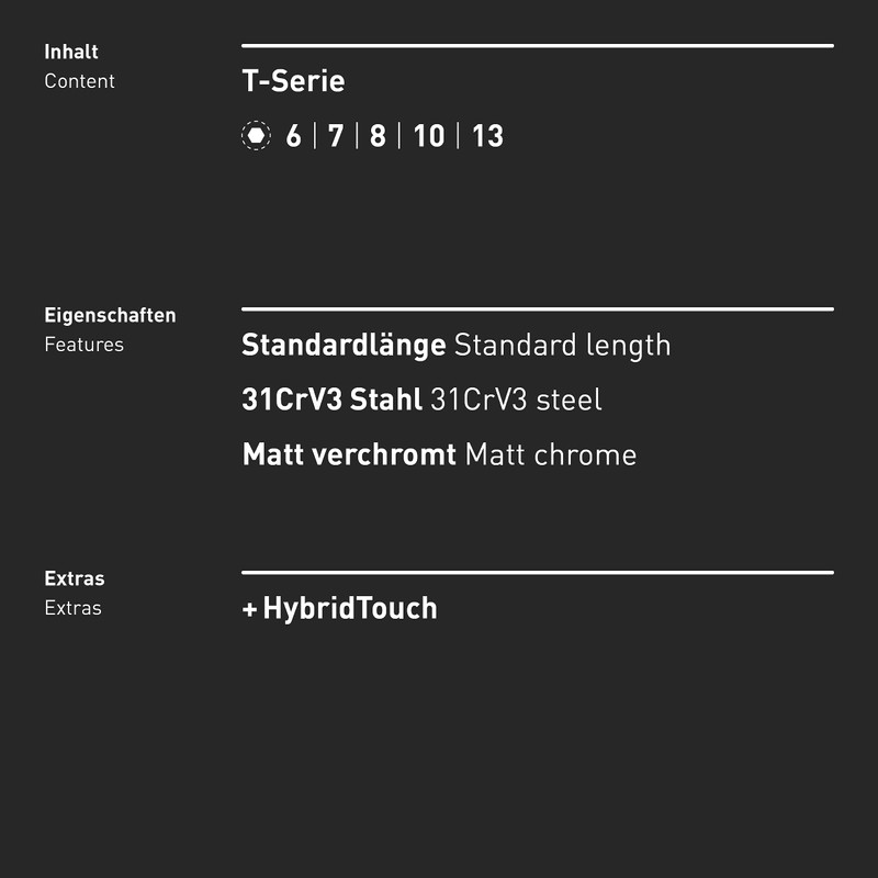 INBUS® 73400 T-Handle Hexagon Socket Wrench Set 5-Piece 6-13 mm