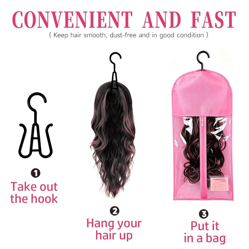 8PCS Wig Storage Bags with Hanger Hair Extension Holder Wig