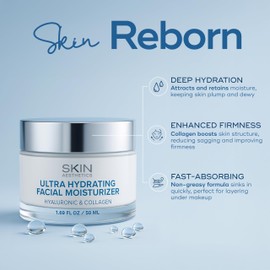 Skin Aesthetics Hyaluronic Acid & Collagen Face Moisturizer - Anti-Aging, Ultra Hydrating, Fine Lines & Wrinkles Treatment - Dermatologist Tested Korean Skincare - Clean Beauty, Cruelty-Free - 1.69 oz