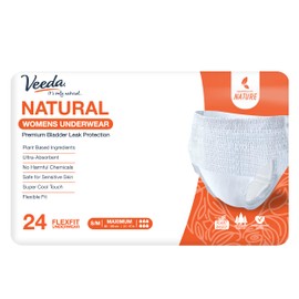 Veeda Natural Adult Incontinence Underwear for Women - Postpartum Underwear for Bladder Leakage Protection - Disposable Underwear with Maximum Absorbency - Small/Medium Size - 84 Count