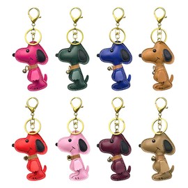 [Yocipa] Leather Bag Charm Keychain Cute Dog Design Genuine Leather Key Ring - Fashionable Car Key Chain Bag Accessories, red