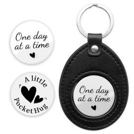 Anwlki Pocket Hug Token Long Distance Relationship Keepsake Inspirational Gift with Leather Token Holder Keychain, silver