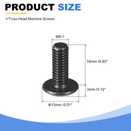 uxcell M6-1 x 16mm Truss Head Phillips Machine Screws, Full Thread, Phillips Drive, 304 Stainless Steel 18-8, Black Oxide Finish, Quantity 15