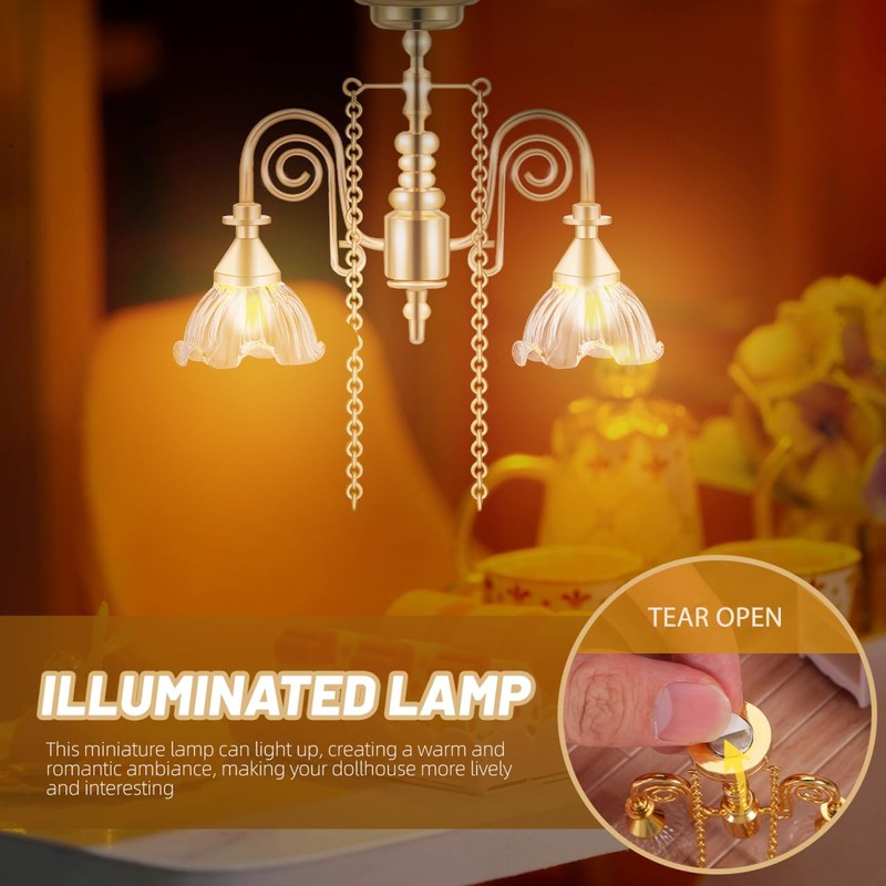 Toyvian Mini Chandelier for Dollhouse: 1/12 Scale Dollhouse Ceiling Light