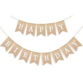Happy Birthday Banner for Birthday Party Decorations, Rustic Burlap Bunting Swallowtail Flags