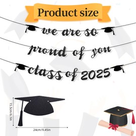 Gosknor 3pcs 2025 Graduation Banner, Glitter Graduation Decorations We Are So Proud of You Class of 2025 Congrats Grad Sign Garland Backdrop for High School College Party Supplies (Black)