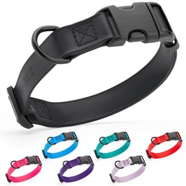 Dogline Biothane Waterproof Dog Collar with Quick Release Buckle Strong Coated Nylon Webbing with Odor- Proof for Easy Care Easy to Clean Fits Small Medium or Large Dogs, Black 1" W 15-23" L