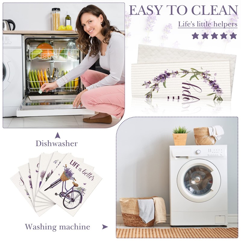 6 Pcs Swedish Kitchen Dish Cloths Kitchen Towels Reusable Sponge