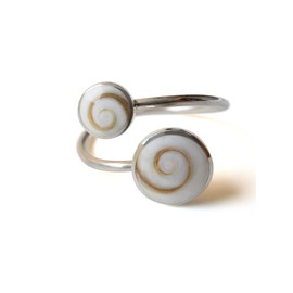 Fly Style 925 Silver Women's Open Ring Adjustable 925 Silver Ring with Stone or Shell, Sterling Silver Sterling silver Shell Mineral