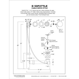 Westbrass Poly Tubular 27" Cable Drive Bath Waste and Overflow, Satin Nickel, D50P27TLE-07