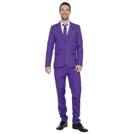 EraSpooky Mens Suits for Party Solid Color Leisure Suit Include Jacket Pants Tie Purple