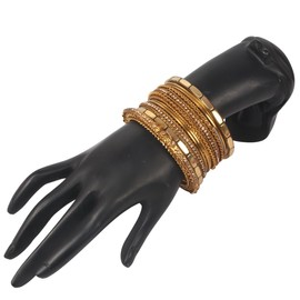 Touchstone NEW Indian Bollywood Handcrafted Very Stylish Yellow Rhinestone Spiral Wire Capsule Shape Textured Color Designer Jewelry Bracelets Bangle. Set Of 9. In Antique Gold Tone For Women.