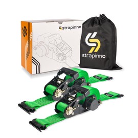 Strapinno E-Track Retractable Ratchet Tie-Down Straps - 2 in x 15 ft Heavy Duty Ratchet Strap with 4,500lbs Breaking Strength for E-Track Rails, Enclosed Trailer & Van (2 PCs)
