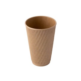 BIOZOYG 25 x Insulated Paper Cups 400 ml / 16 oz, Diameter 90 mm Brown - Fluted, Plastic-Free, Sustainable Materials - Disposable Cups, Mulled Wine Cups