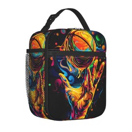 Plistiz Basketball Lunch Box for Women Men, Insulated Lunch Box, Reusable Lunch Bag for Office, Work, Picnic, Travel